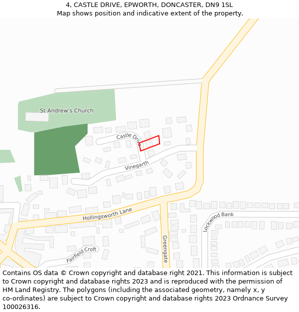 4, CASTLE DRIVE, EPWORTH, DONCASTER, DN9 1SL: Location map and indicative extent of plot