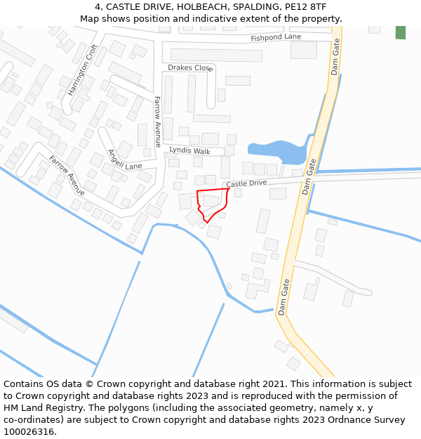 4, CASTLE DRIVE, HOLBEACH, SPALDING, PE12 8TF: Location map and indicative extent of plot