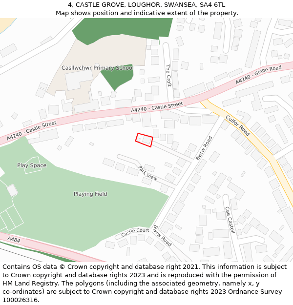 4, CASTLE GROVE, LOUGHOR, SWANSEA, SA4 6TL: Location map and indicative extent of plot