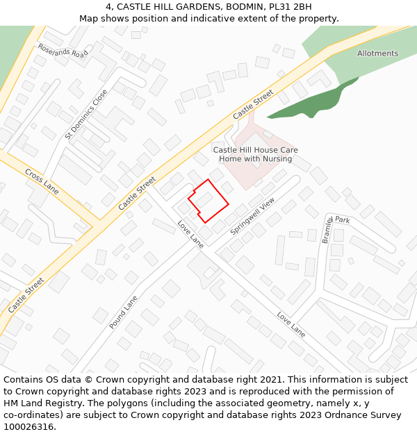 4, CASTLE HILL GARDENS, BODMIN, PL31 2BH: Location map and indicative extent of plot