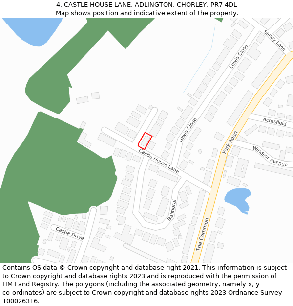 4, CASTLE HOUSE LANE, ADLINGTON, CHORLEY, PR7 4DL: Location map and indicative extent of plot