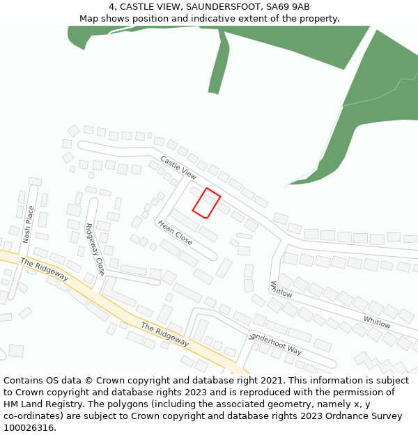 4, CASTLE VIEW, SAUNDERSFOOT, SA69 9AB: Location map and indicative extent of plot