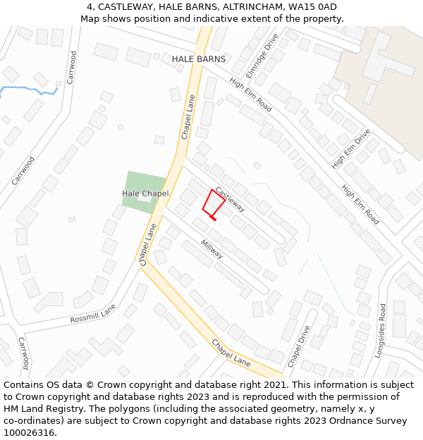 4, CASTLEWAY, HALE BARNS, ALTRINCHAM, WA15 0AD: Location map and indicative extent of plot