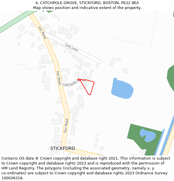 4, CATCHPOLE GROVE, STICKFORD, BOSTON, PE22 8EA: Location map and indicative extent of plot