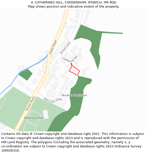 4, CATHERINES HILL, CODDENHAM, IPSWICH, IP6 9QG: Location map and indicative extent of plot