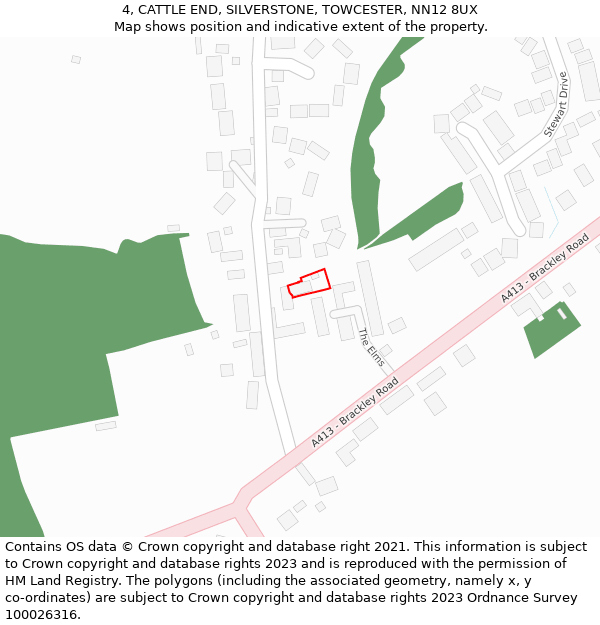 4, CATTLE END, SILVERSTONE, TOWCESTER, NN12 8UX: Location map and indicative extent of plot