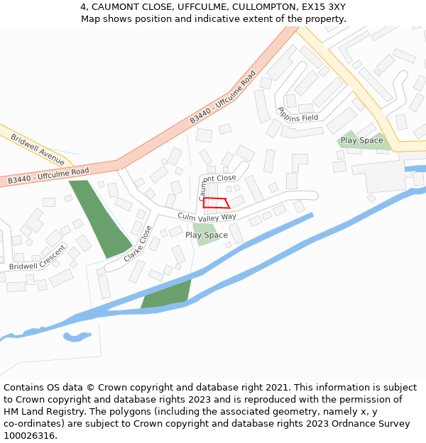 4, CAUMONT CLOSE, UFFCULME, CULLOMPTON, EX15 3XY: Location map and indicative extent of plot