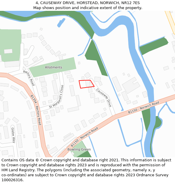 4, CAUSEWAY DRIVE, HORSTEAD, NORWICH, NR12 7ES: Location map and indicative extent of plot