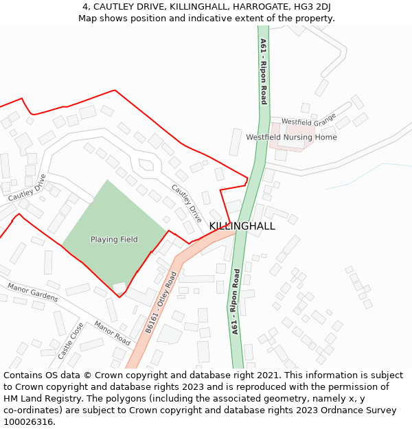 4, CAUTLEY DRIVE, KILLINGHALL, HARROGATE, HG3 2DJ: Location map and indicative extent of plot