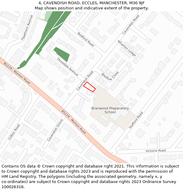 4, CAVENDISH ROAD, ECCLES, MANCHESTER, M30 9JF: Location map and indicative extent of plot