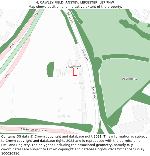 4, CAWLEY FIELD, ANSTEY, LEICESTER, LE7 7HW: Location map and indicative extent of plot