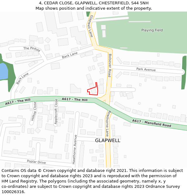 4, CEDAR CLOSE, GLAPWELL, CHESTERFIELD, S44 5NH: Location map and indicative extent of plot