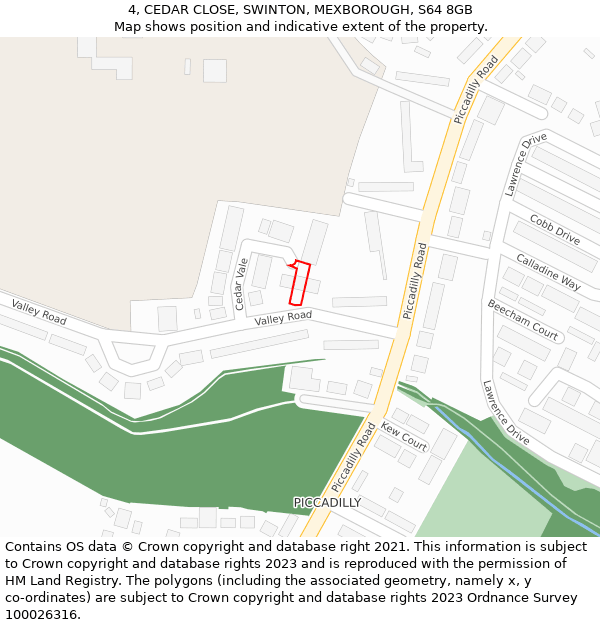 4, CEDAR CLOSE, SWINTON, MEXBOROUGH, S64 8GB: Location map and indicative extent of plot