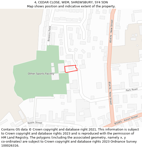 4, CEDAR CLOSE, WEM, SHREWSBURY, SY4 5DN: Location map and indicative extent of plot