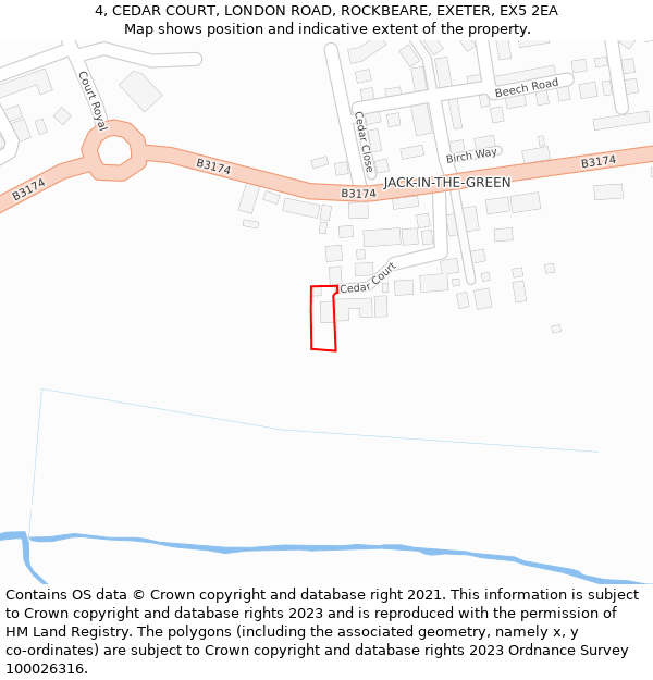 4, CEDAR COURT, LONDON ROAD, ROCKBEARE, EXETER, EX5 2EA: Location map and indicative extent of plot