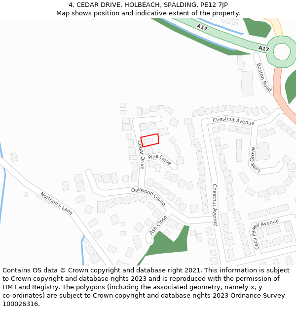 4, CEDAR DRIVE, HOLBEACH, SPALDING, PE12 7JP: Location map and indicative extent of plot