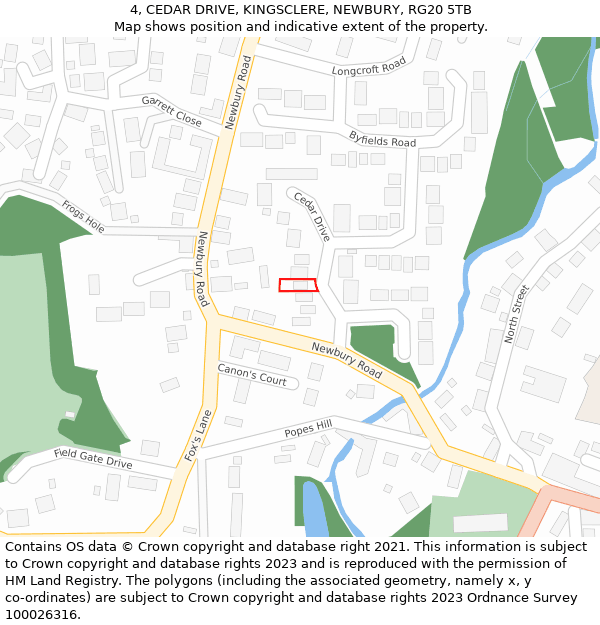 4, CEDAR DRIVE, KINGSCLERE, NEWBURY, RG20 5TB: Location map and indicative extent of plot