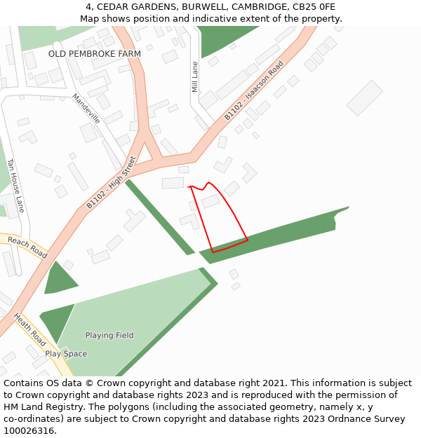 4, CEDAR GARDENS, BURWELL, CAMBRIDGE, CB25 0FE: Location map and indicative extent of plot