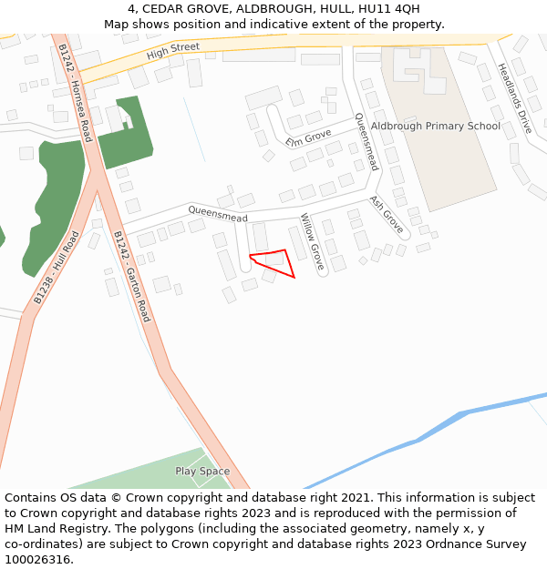 4, CEDAR GROVE, ALDBROUGH, HULL, HU11 4QH: Location map and indicative extent of plot