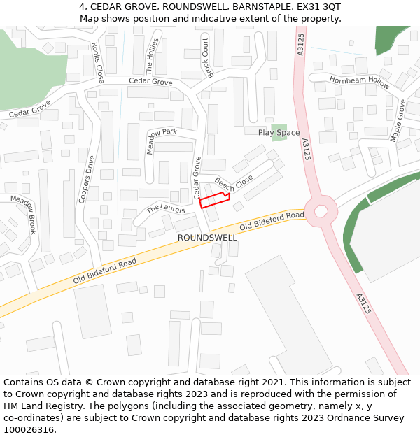 4, CEDAR GROVE, ROUNDSWELL, BARNSTAPLE, EX31 3QT: Location map and indicative extent of plot