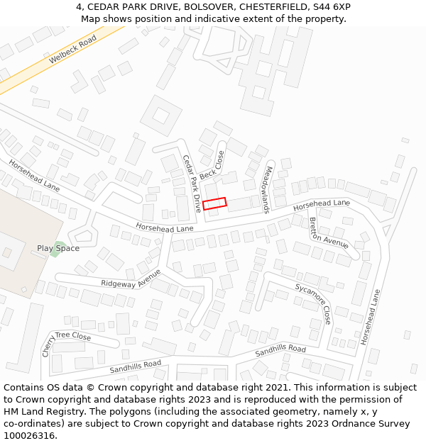 4, CEDAR PARK DRIVE, BOLSOVER, CHESTERFIELD, S44 6XP: Location map and indicative extent of plot