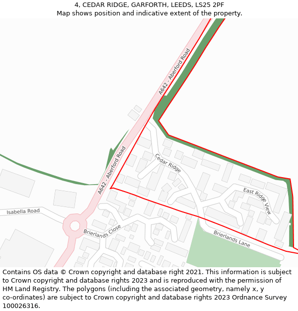 4, CEDAR RIDGE, GARFORTH, LEEDS, LS25 2PF: Location map and indicative extent of plot