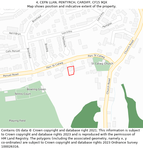 4, CEFN LLAN, PENTYRCH, CARDIFF, CF15 9QX: Location map and indicative extent of plot