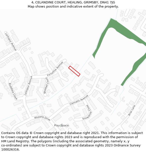 4, CELANDINE COURT, HEALING, GRIMSBY, DN41 7JG: Location map and indicative extent of plot