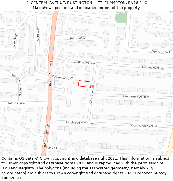 4, CENTRAL AVENUE, RUSTINGTON, LITTLEHAMPTON, BN16 2HG: Location map and indicative extent of plot