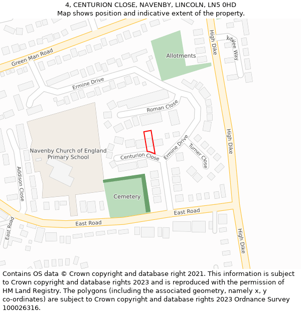 4, CENTURION CLOSE, NAVENBY, LINCOLN, LN5 0HD: Location map and indicative extent of plot