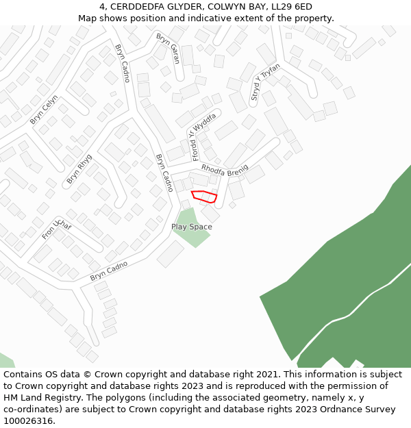 4, CERDDEDFA GLYDER, COLWYN BAY, LL29 6ED: Location map and indicative extent of plot