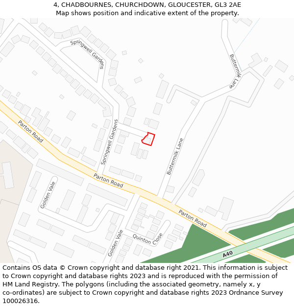 4, CHADBOURNES, CHURCHDOWN, GLOUCESTER, GL3 2AE: Location map and indicative extent of plot