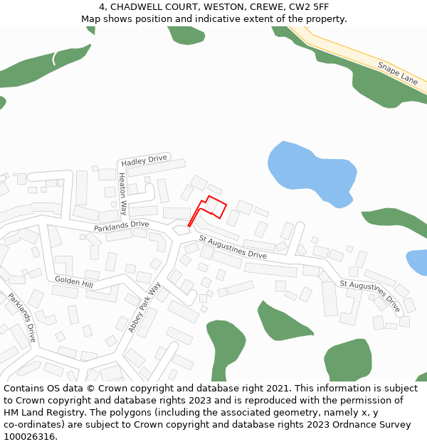 4, CHADWELL COURT, WESTON, CREWE, CW2 5FF: Location map and indicative extent of plot