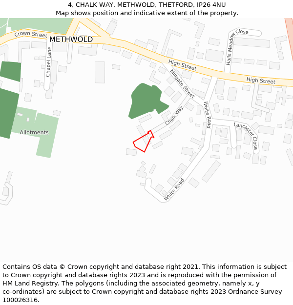 4, CHALK WAY, METHWOLD, THETFORD, IP26 4NU: Location map and indicative extent of plot