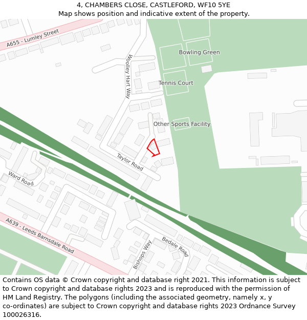 4, CHAMBERS CLOSE, CASTLEFORD, WF10 5YE: Location map and indicative extent of plot