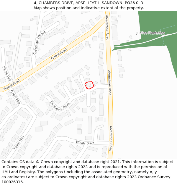 4, CHAMBERS DRIVE, APSE HEATH, SANDOWN, PO36 0LR: Location map and indicative extent of plot