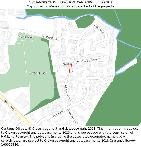 4, CHAMOIS CLOSE, SAWSTON, CAMBRIDGE, CB22 3UT: Location map and indicative extent of plot