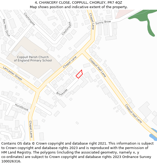 4, CHANCERY CLOSE, COPPULL, CHORLEY, PR7 4QZ: Location map and indicative extent of plot