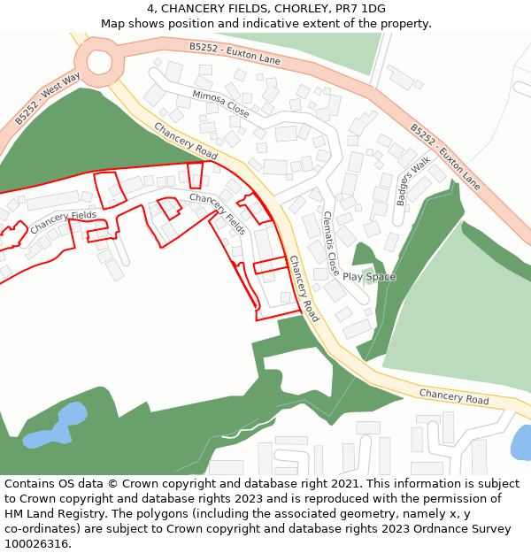 4, CHANCERY FIELDS, CHORLEY, PR7 1DG: Location map and indicative extent of plot