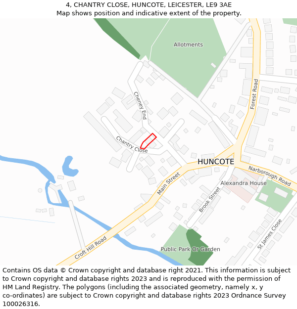 4, CHANTRY CLOSE, HUNCOTE, LEICESTER, LE9 3AE: Location map and indicative extent of plot