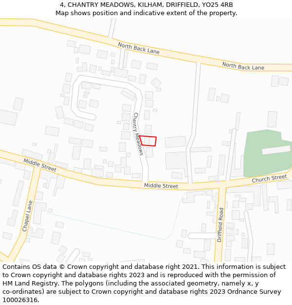 4, CHANTRY MEADOWS, KILHAM, DRIFFIELD, YO25 4RB: Location map and indicative extent of plot