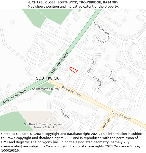 4, CHAPEL CLOSE, SOUTHWICK, TROWBRIDGE, BA14 9RY: Location map and indicative extent of plot