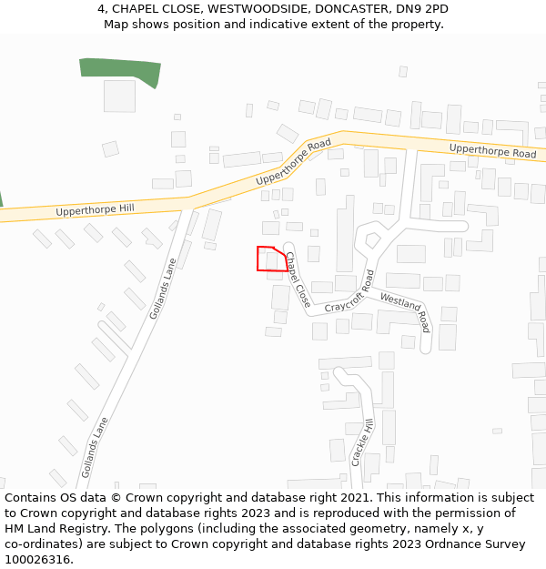 4, CHAPEL CLOSE, WESTWOODSIDE, DONCASTER, DN9 2PD: Location map and indicative extent of plot