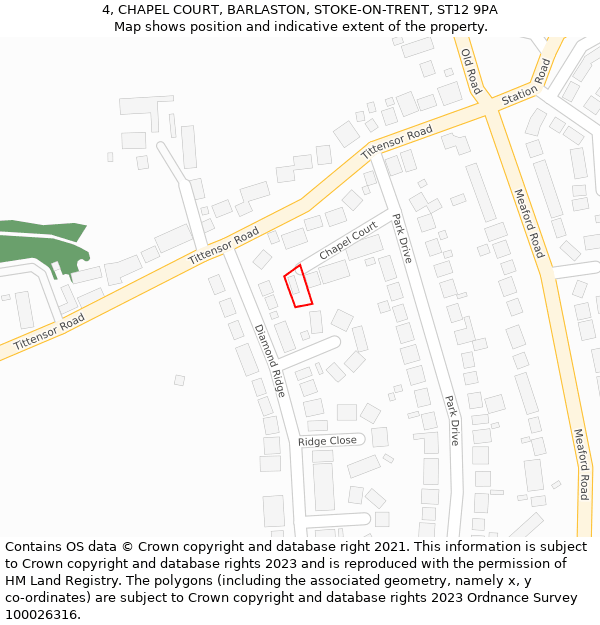 4, CHAPEL COURT, BARLASTON, STOKE-ON-TRENT, ST12 9PA: Location map and indicative extent of plot