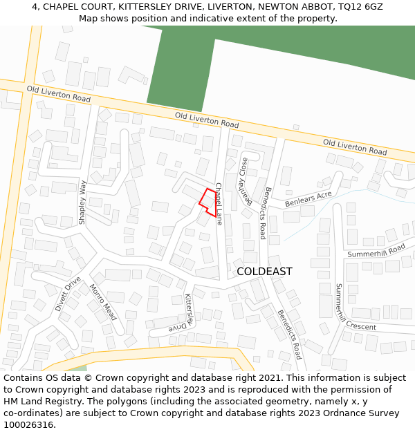 4, CHAPEL COURT, KITTERSLEY DRIVE, LIVERTON, NEWTON ABBOT, TQ12 6GZ: Location map and indicative extent of plot