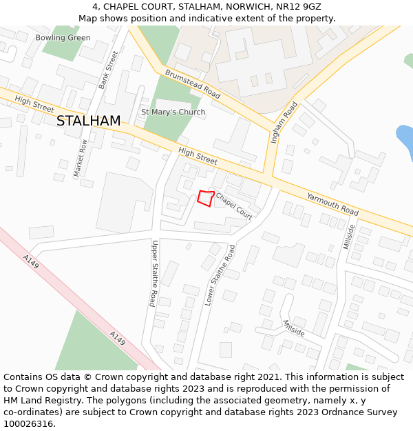 4, CHAPEL COURT, STALHAM, NORWICH, NR12 9GZ: Location map and indicative extent of plot