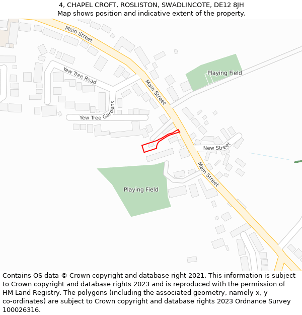 4, CHAPEL CROFT, ROSLISTON, SWADLINCOTE, DE12 8JH: Location map and indicative extent of plot