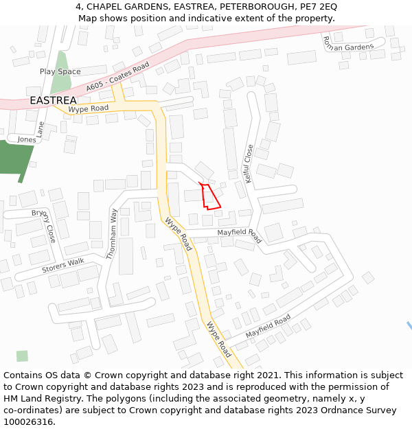 4, CHAPEL GARDENS, EASTREA, PETERBOROUGH, PE7 2EQ: Location map and indicative extent of plot