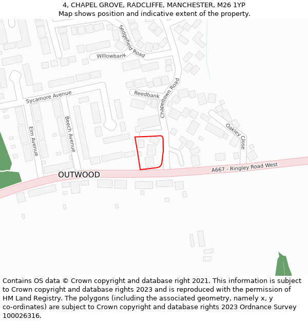 4, CHAPEL GROVE, RADCLIFFE, MANCHESTER, M26 1YP: Location map and indicative extent of plot
