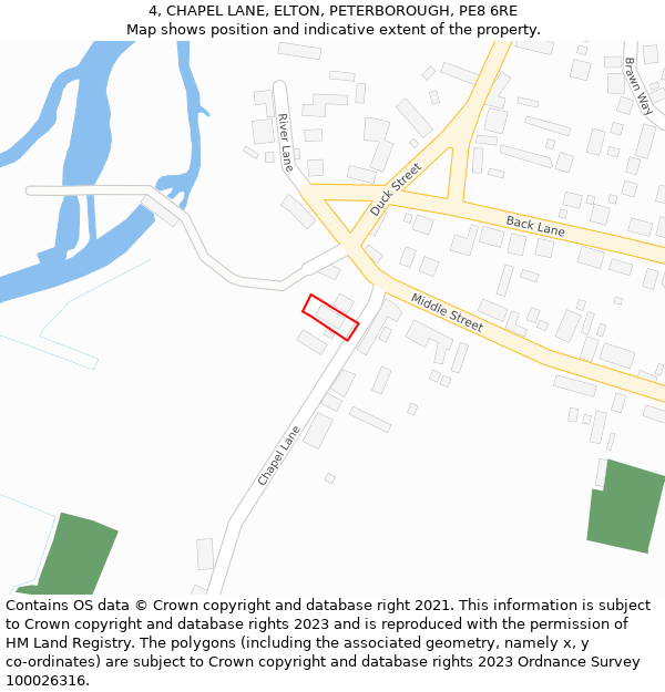 4, CHAPEL LANE, ELTON, PETERBOROUGH, PE8 6RE: Location map and indicative extent of plot
